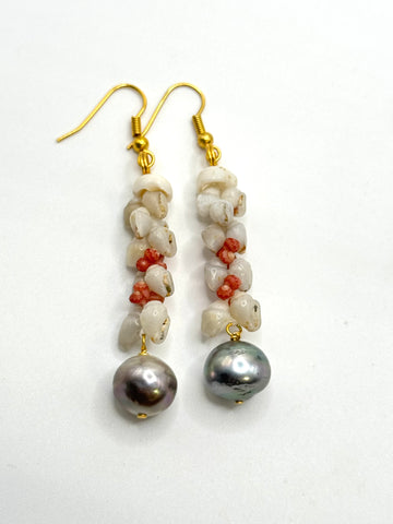 TAHITIAN PEARL NIIHAU HELECONIA EARRINGS