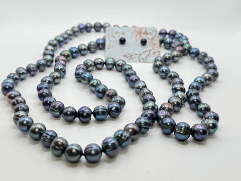 44” BLUE SILVER PEARL NECKLACE SET
