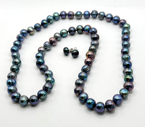 26 INCH BLUE GREEN PEARL NECKLACE SET • SALE! $99