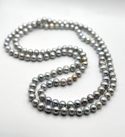 LONG 9MM SILVER GREY PEARL NECKLACE (48 inch)