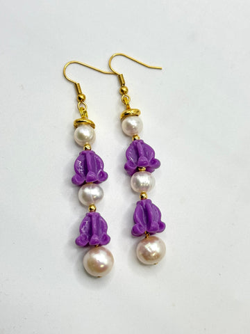 PURPLE PEARL CROWNFLOWER EARRING