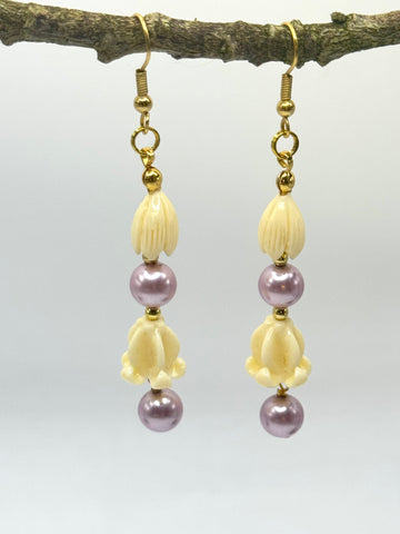 LAVENDER PEARL + CROWNFLOWER EARRINGS