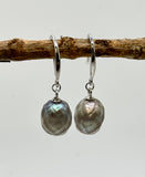 8-9mm Silver Carved Pearl Dangle Earrings