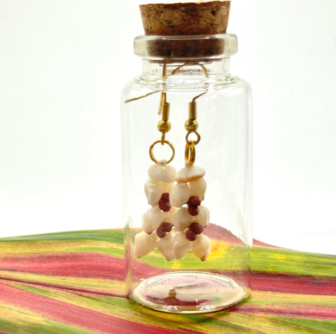 SALE! NIIHAU SHELL EARRINGS RED HELECONIA IN THE BOTTLE