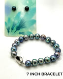 (7”) BLUE PEARL BRACELET + EARRING GIFT SET