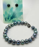 (8”) BLUE PEARL BRACELET + EARRING GIFT SET