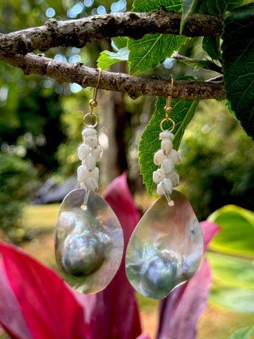 MABÉ TAHITIAN PEARL + NIIHAU MOMI PĪKAKE EARRING