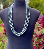 SALE! $298 • SET OF 3 • 34”  BLUE SILVER PEARL NECKLACES (10-13mm)