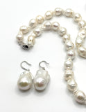WHITE BAROQUE PEARL NECKLACE + EARRING SET  SALE $139